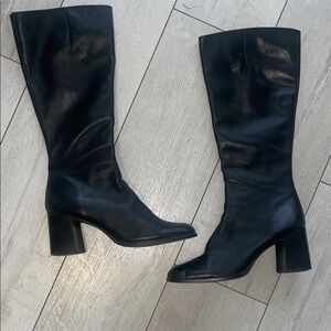 Nine West Black Heeled Boots under knees 10Us Y2K rare prestine block heel 3”